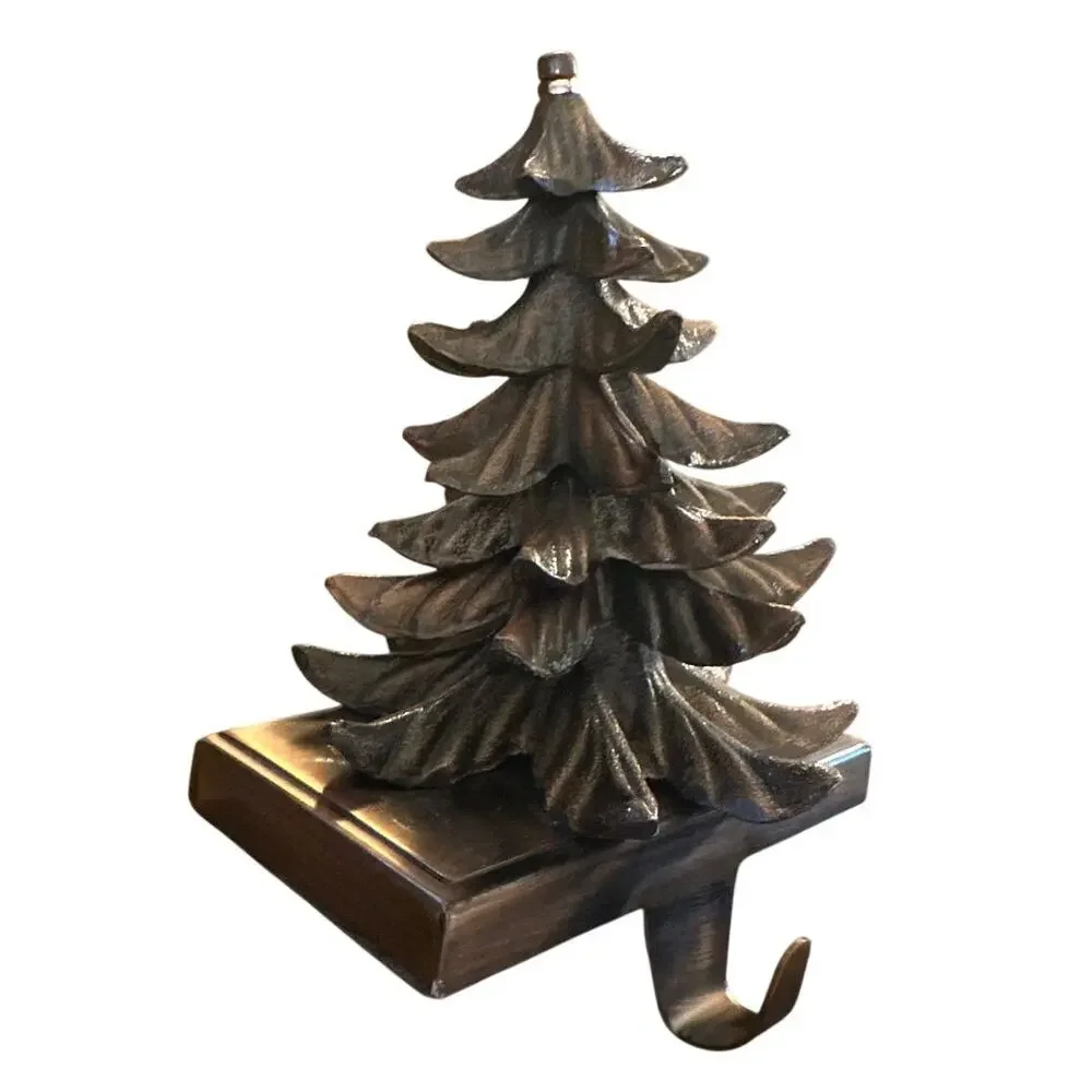 Vintage Stocking Holder Fireplace Hook Mantel Christmas Tree Heavy Metal Bronze